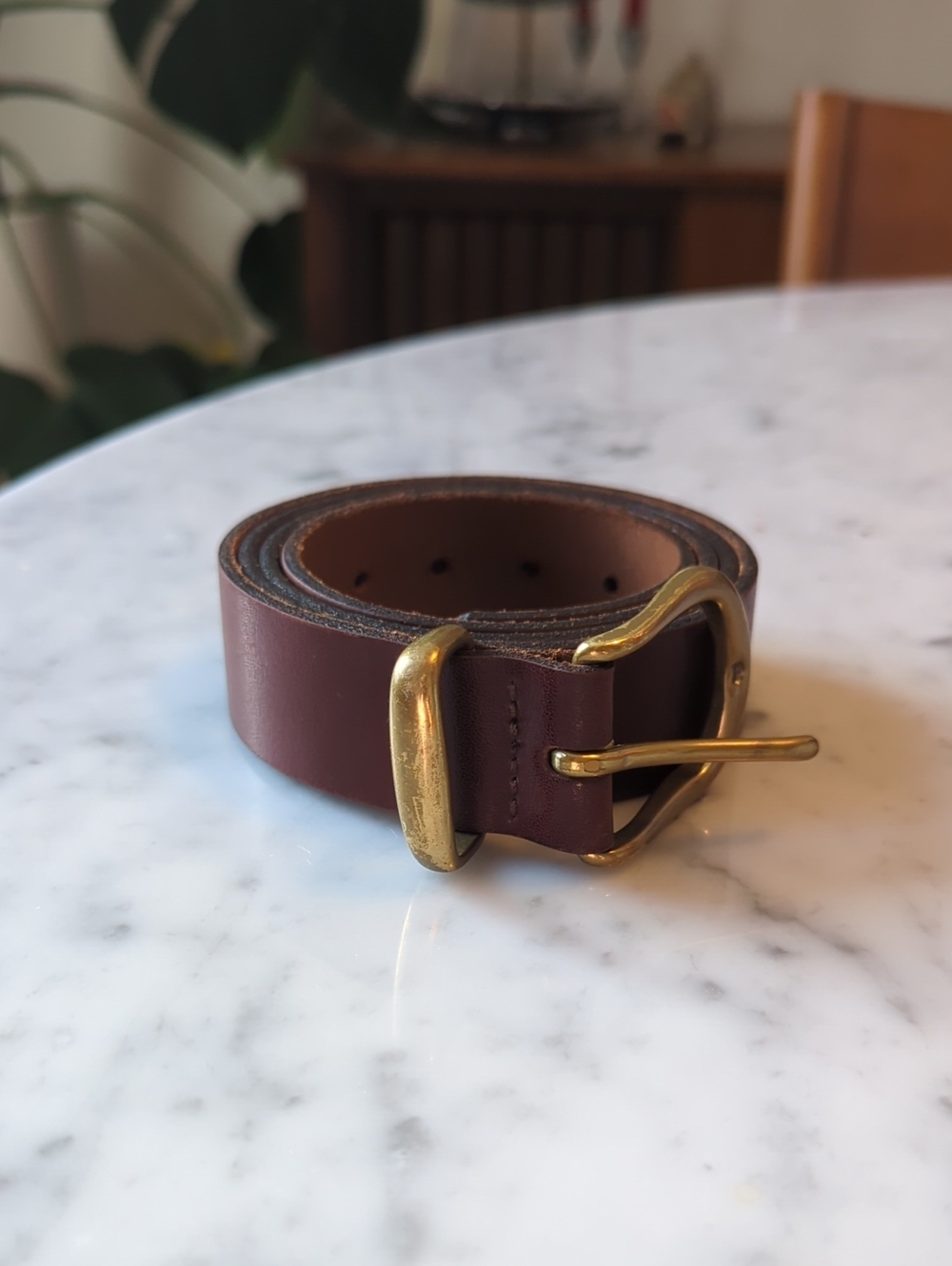 Brown Leather Belt With Brass Hardware